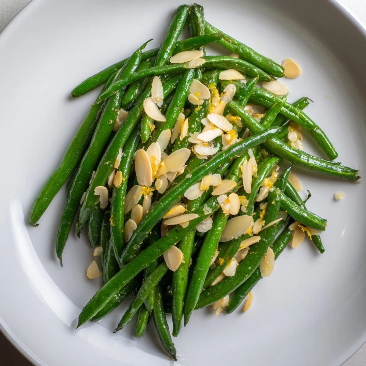 Vibrant sautéed green beans with garlic and almonds: a delicious side dish bursting with flavor.