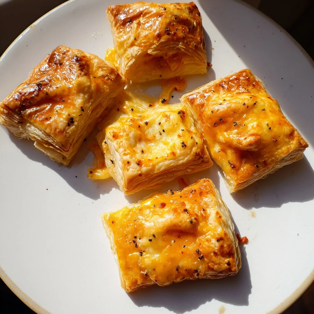 Golden, flaky Cheese and Spice Puff Pastry Bites, perfectly puffed and baked to a delightful, savory crunch.