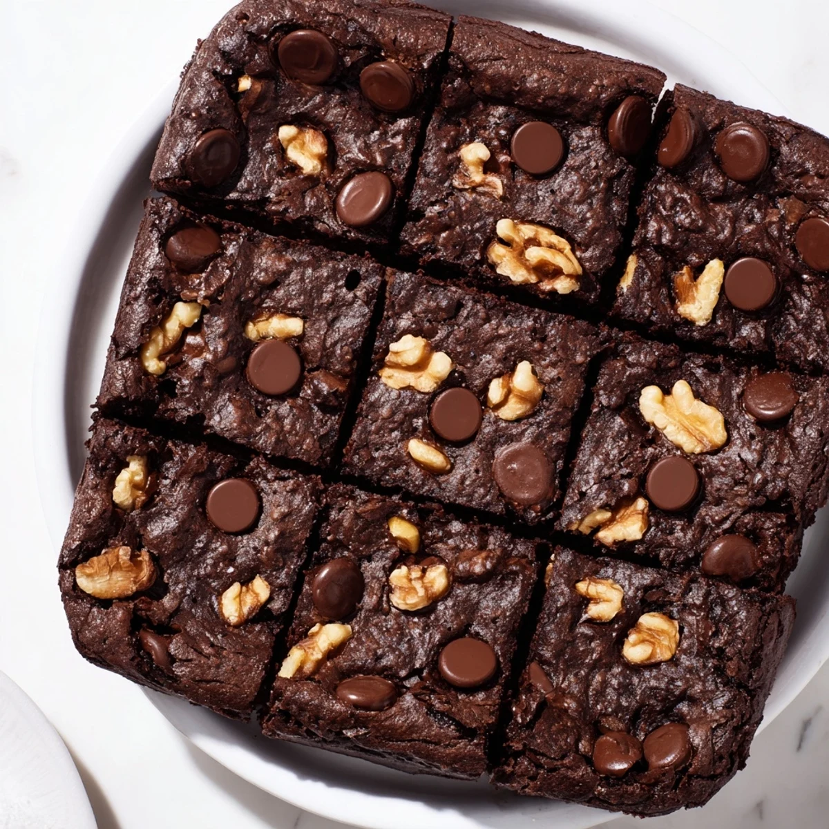 Freshly baked Fudgy Walnut Brownies, boasting a fudgy texture and delicious walnut pieces throughout.