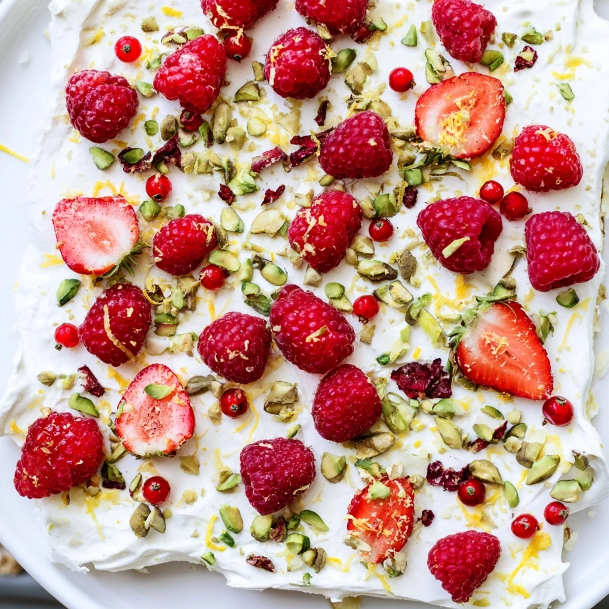 Colorful red berries crown the delicious Frozen Yogurt Bark, a healthy and easy freezer treat.