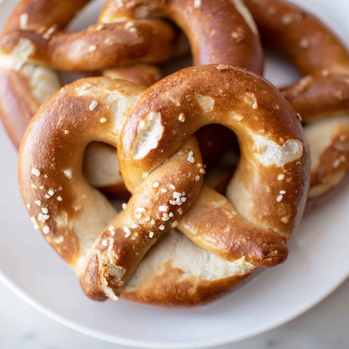 Warm, golden Homemade Soft Pretzels just out of the oven, glistening with egg wash and salt.