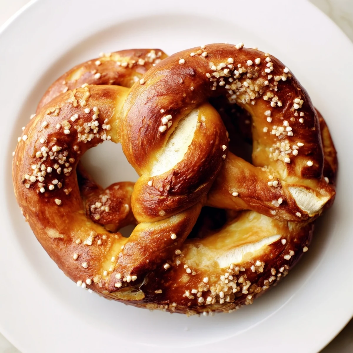 A close-up of beautifully baked Homemade Soft Pretzels, invitingly chewy and ready for dipping.