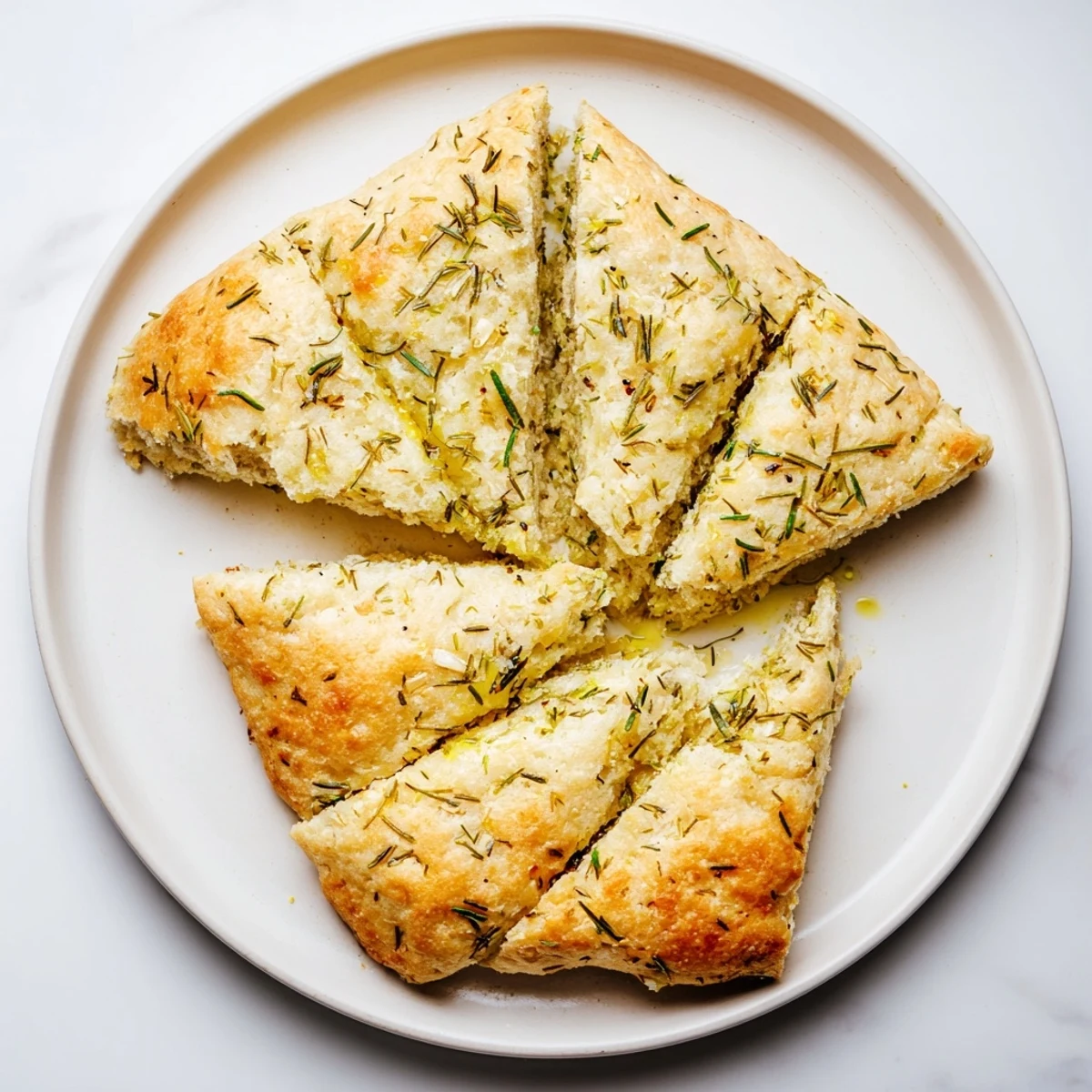 Golden-brown Yeast-Free Garlic and Rosemary Bannock Bread, ready to slice and serve with warm soup.