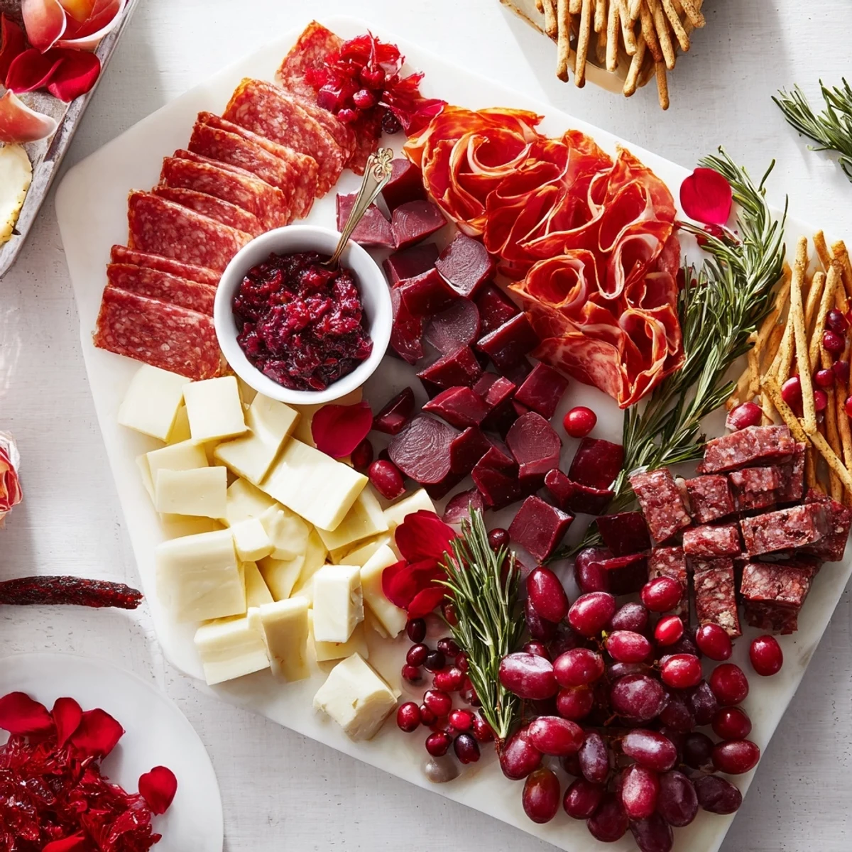 A lavish Crimson Crest, showcasing the rich flavors of red wine-infused cheeses and cured meats.