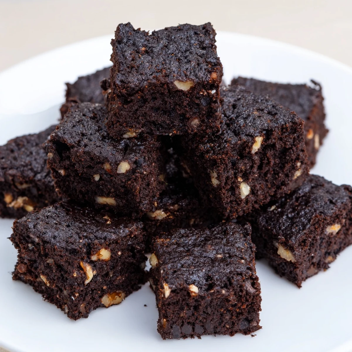 A close-up shot of rich, dark, flourless Black Bean Brownies, perfect for a gluten-free dessert.