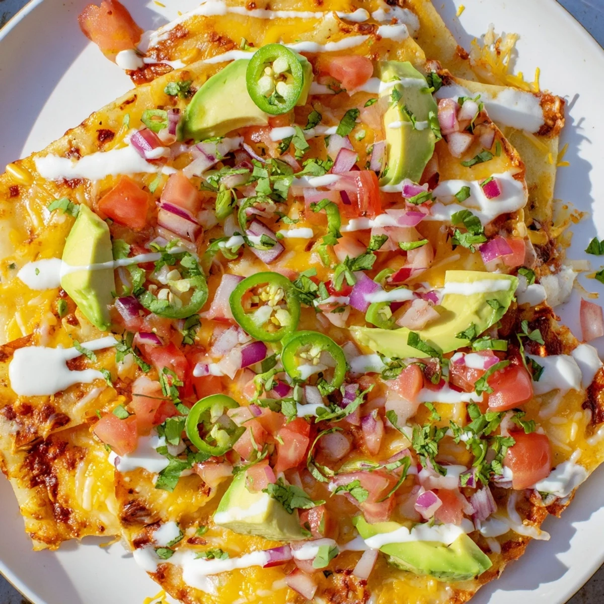 Golden, cheesy Pasta Chips Nachos with vibrant toppings, a perfect appetizer for sharing at gatherings.