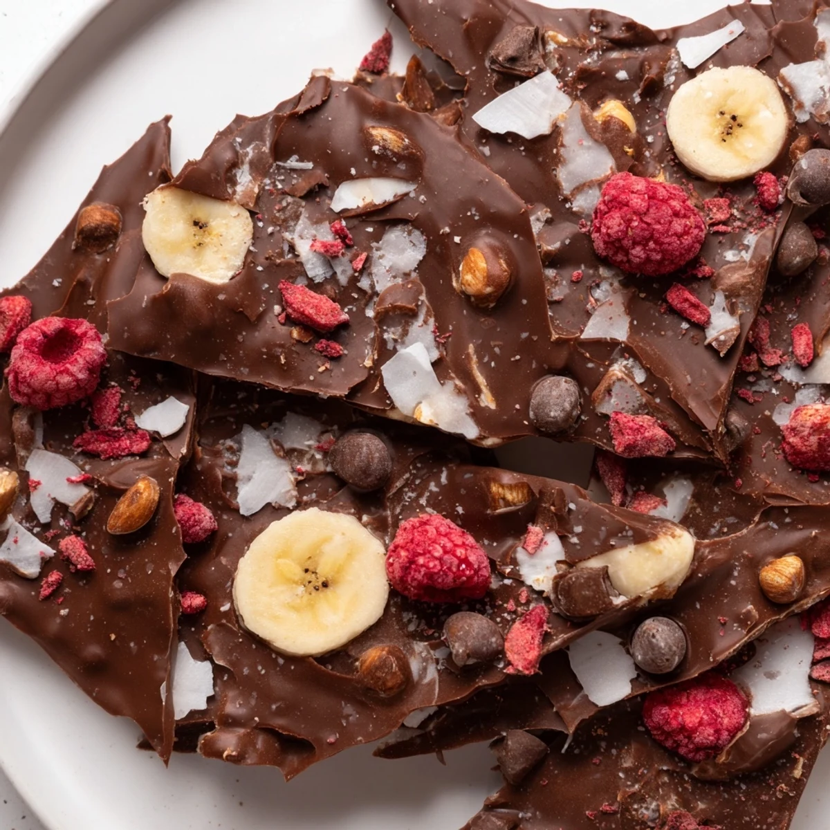 Enjoy a refreshing bite of homemade Chocolate Banana Bark featuring creamy bananas, perfect for dessert.