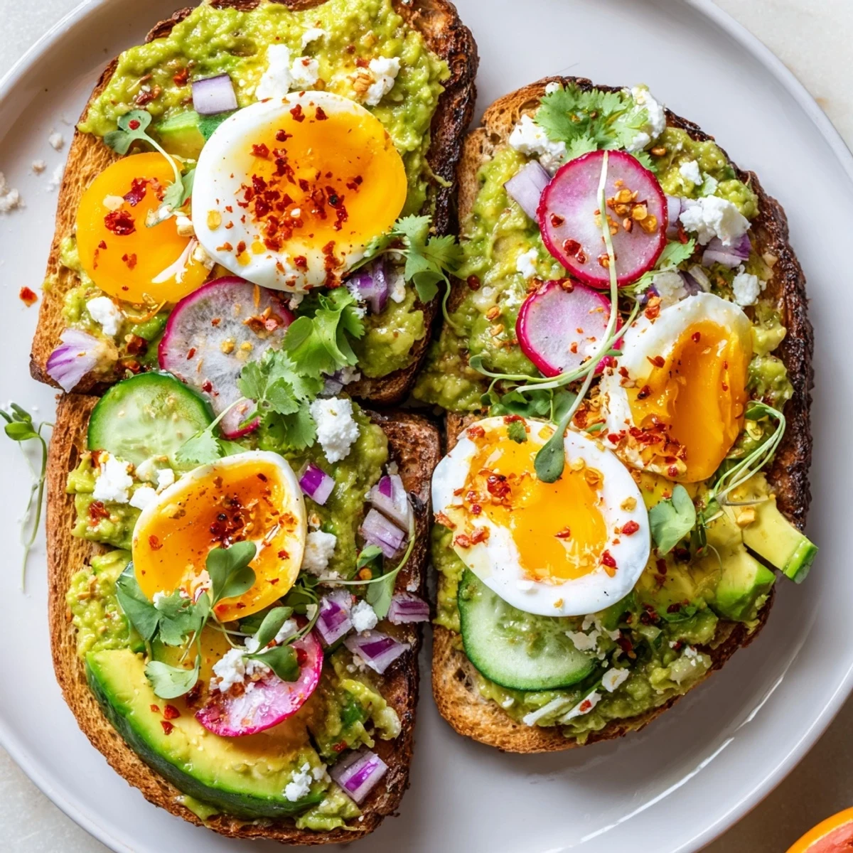 Creamy avocado spread and toppings crown this delicious Loaded Avocado Toast on toasted sourdough.