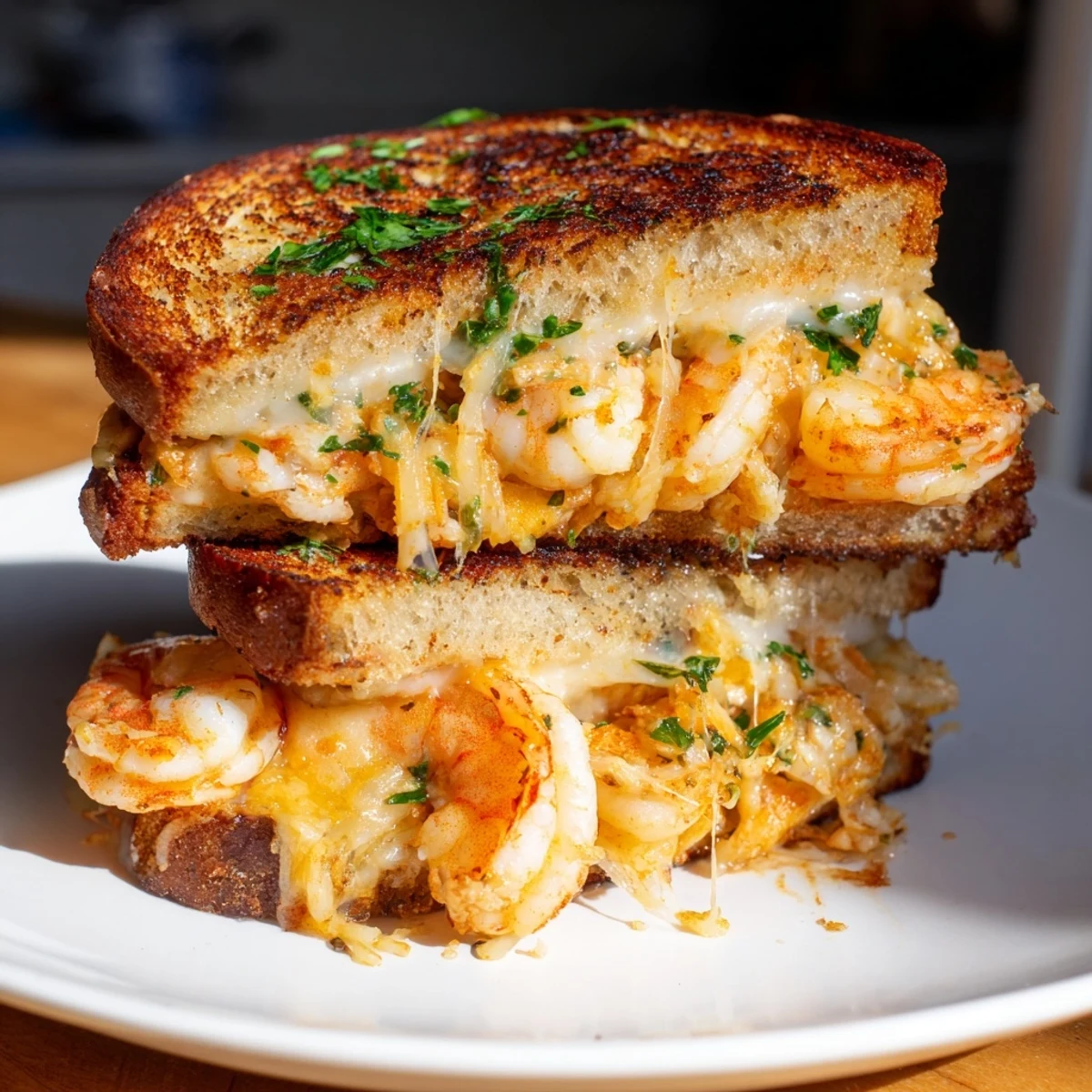 Quick Shrimp Grilled Cheese, featuring golden sourdough and bubbling melted cheese, ready to enjoy.