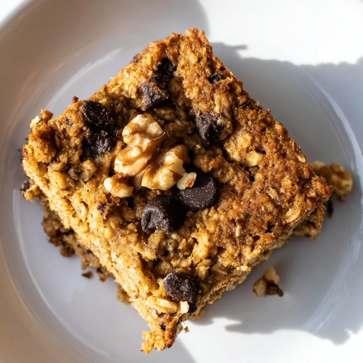 A golden square of Baked Oats That Taste Like Cake, fluffy and ready to serve for breakfast.