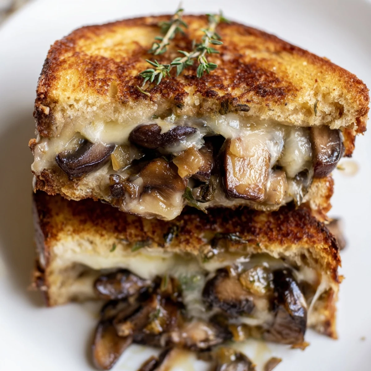 Melted Swiss cheese and sautéed mushrooms ooze between crispy slices of rye bread in this savory Mushroom Swiss Grilled Cheese.