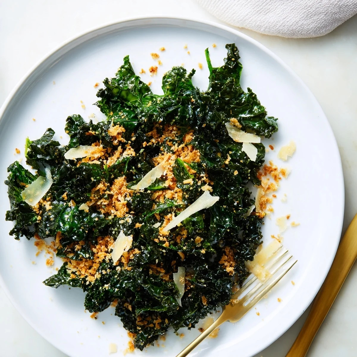 Fresh massaged kale tossed in creamy garlic Parmesan dressing, topped with golden toasted breadcrumbs for crunch.  