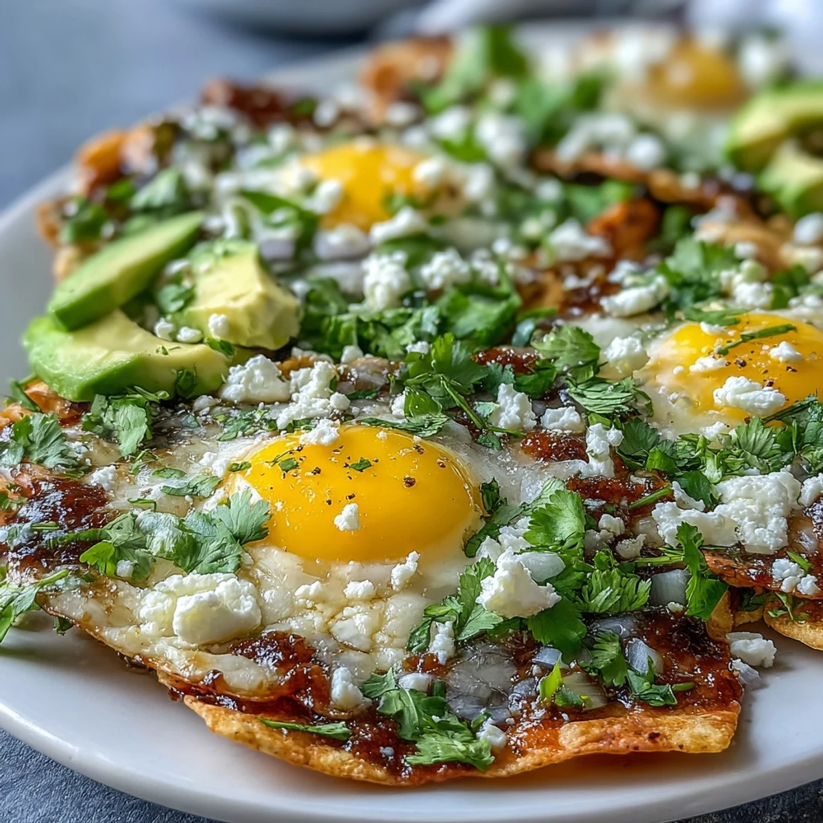 Warm chilaquiles with a runny egg and vibrant cilantro, a perfect Mexican breakfast.