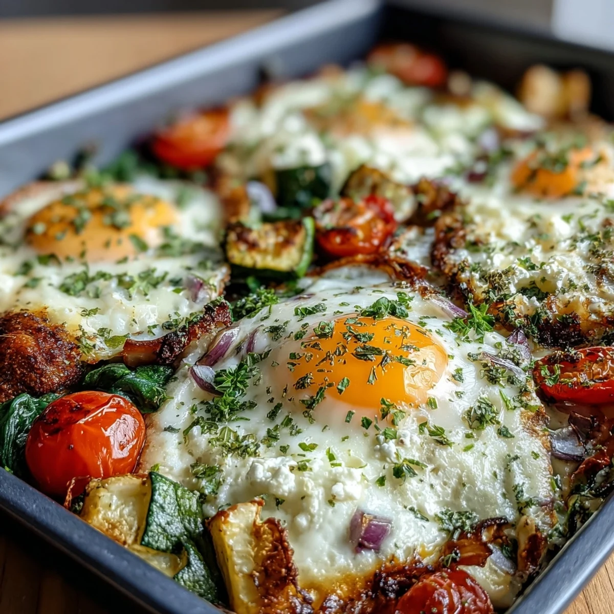 Easy High-Protein Sheet Pan Eggs baked, loaded with cottage cheese and colorful vegetables.