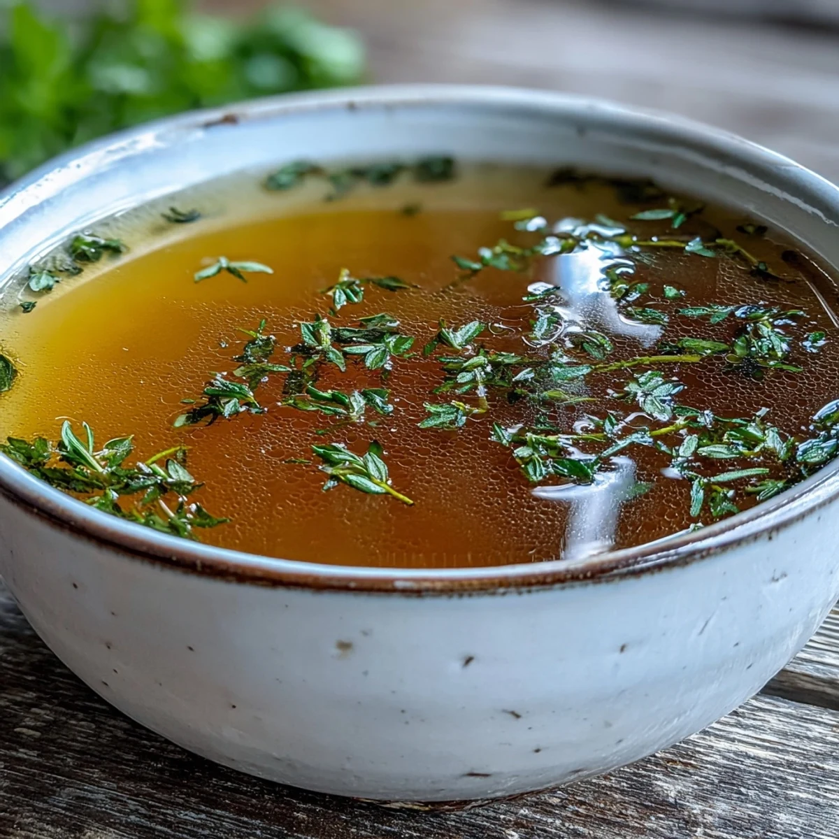 Homemade Vegetable Broth From Scraps being strained into a glass jar for storage.