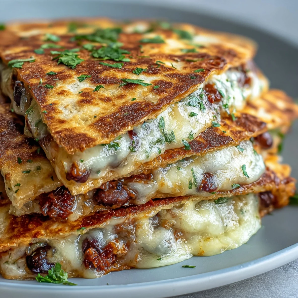 Golden-baked Blooming Quesadilla Ring with melted cheddar and Monterey Jack, filled with black beans and bell peppers.