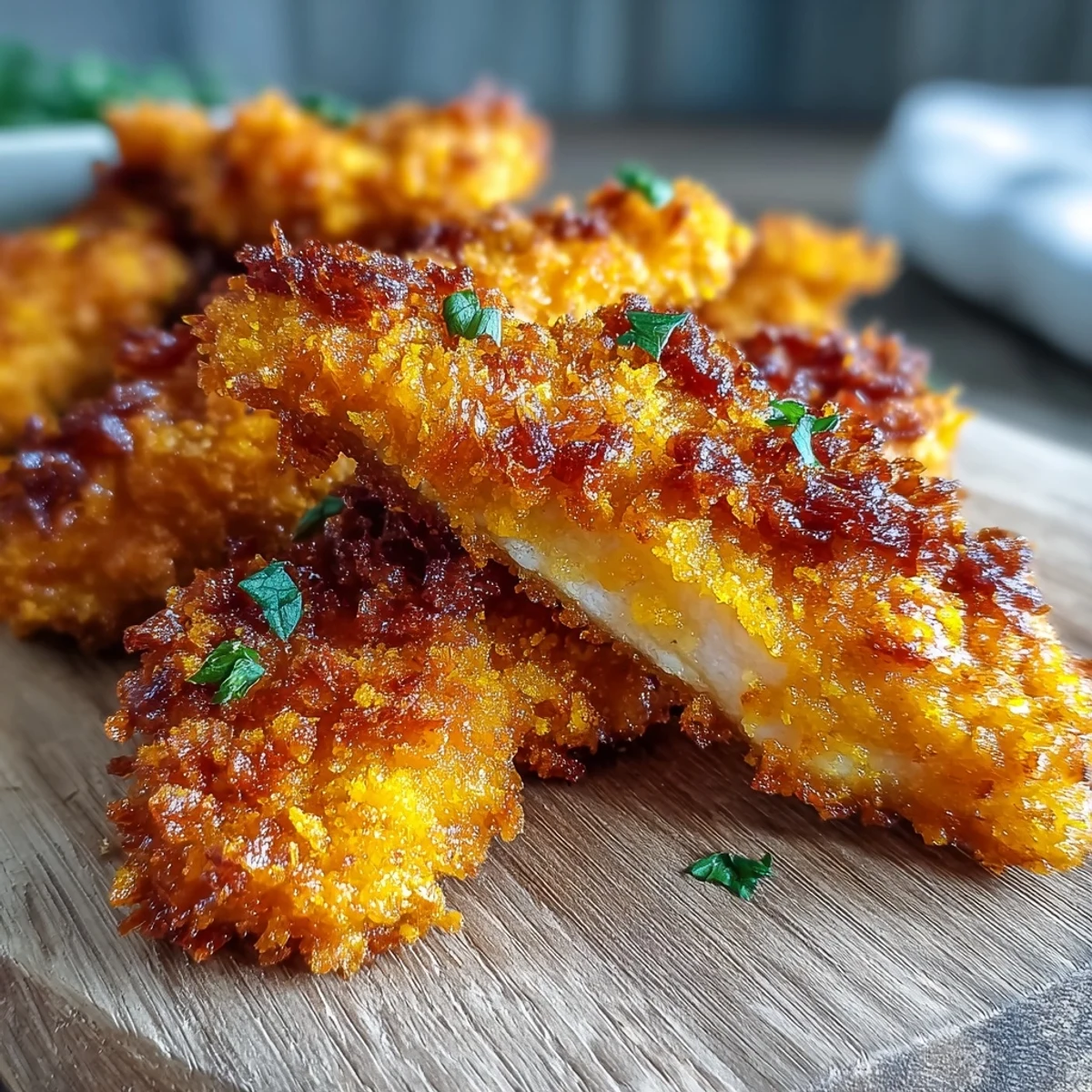 Homemade Crispy Turmeric Chicken Tenders baking on a wire rack, lined with parchment paper.