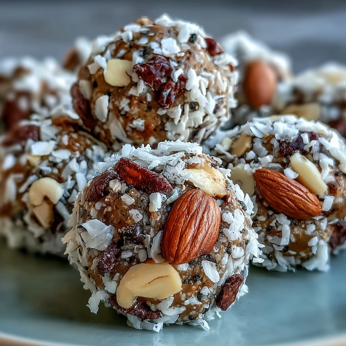 Twelve vegan Hojicha energy balls arranged on a rustic wooden board, ready for a quick and energizing snack.