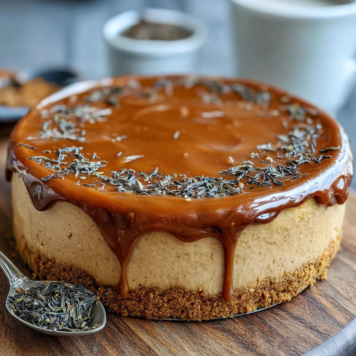 Freshly baked Hojicha Cheesecake with a buttery graham cracker crust and marbled roasted tea swirls cooling on a wire rack.