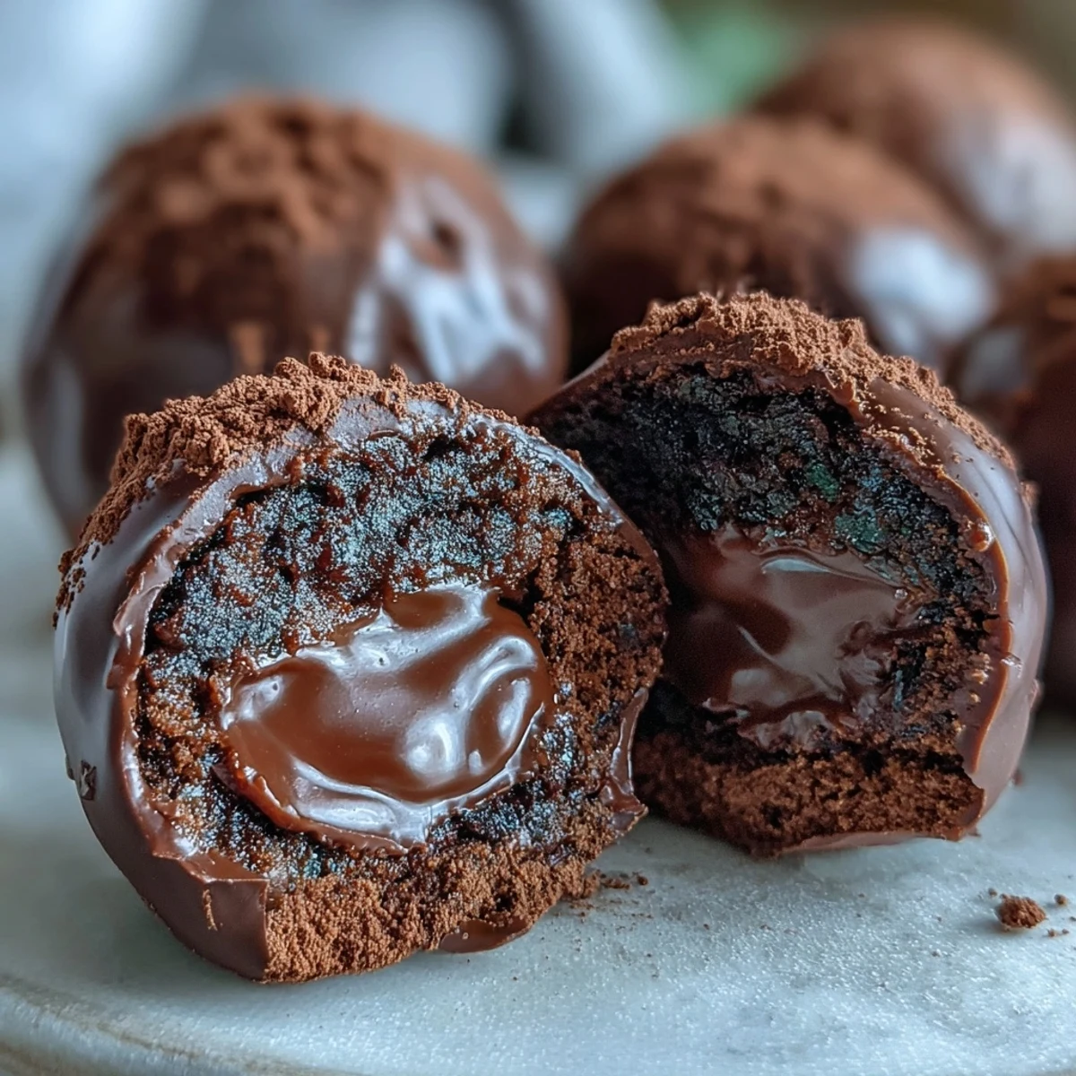 Velvet Hojicha Truffles are arranged in a neat row, each bite-sized confection coated in finely ground roasted tea.