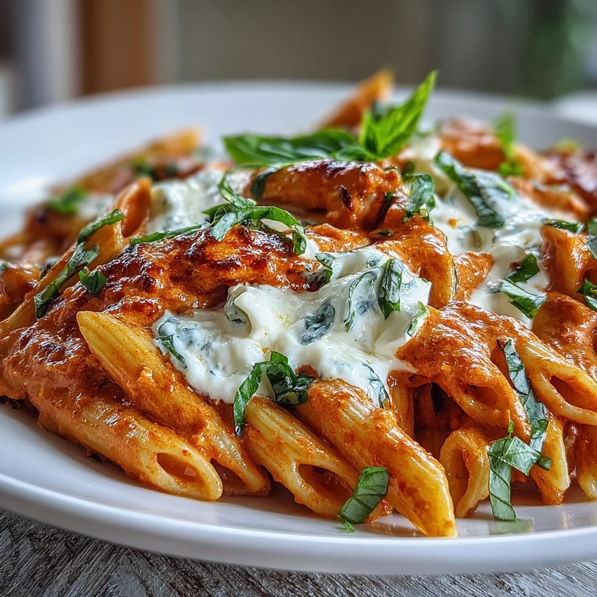 Roasted red peppers blend into a luscious cream sauce, tossed with al dente pasta and finished with torn burrata.