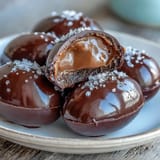 Dark chocolate peanut butter Easter eggs with sea salt, smooth and rich, perfect for holiday treats.