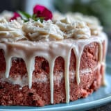 Chic Rosé Velvet Cake with edible gold drip, perfect for any elegant celebration.