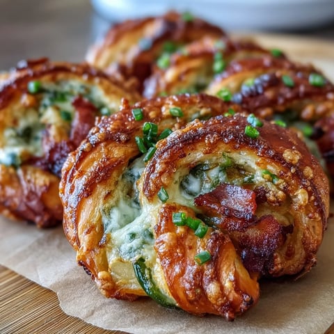Golden-brown, flaky Jalapeño Popper Twists are displayed on a baking sheet, showcasing the cheesy, creamy filling peeking out.