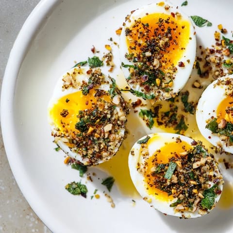 Vibrant image of Dukkah-Spiced Eggs, bursting with fresh herbs and inviting aromas for a delicious brunch.