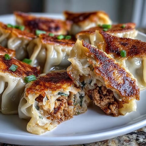 Juicy Smash Dumplings with ginger and pork filling are arranged on a serving platter.