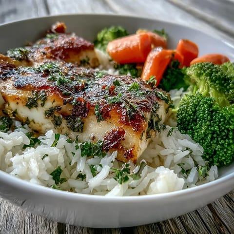 A fork gently flakes the baked tilapia, served over steamed rice with vibrant broccoli and carrots in a bowl.
