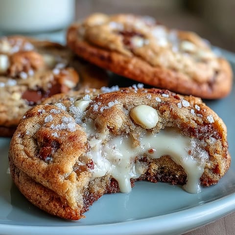 Golden-brown Hojicha White Chocolate Cookies with melty white chocolate chips on a cooling rack. 