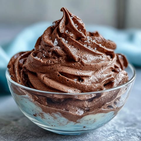 A thick and creamy bowl of chocolate protein fluff, an easy, high-protein dessert or post-workout snack.