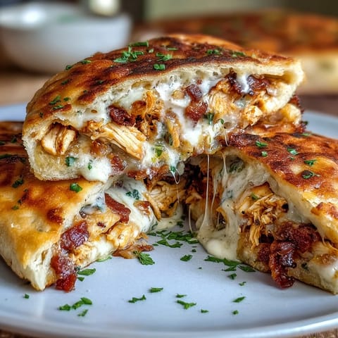 Ranch Crack Chicken Stuffed Naan grilled until golden with melted cheddar and crispy bacon.