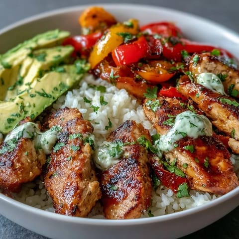 Healthy, gluten-free chicken fajita bowls with sautéed veggies, avocado, and zesty lime rice for easy lunches.  