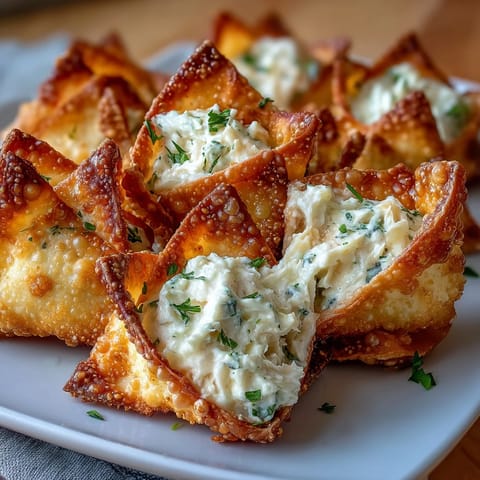 Crispy air-fried wontons bursting with creamy crab and cream cheese filling, golden brown and served with sweet chili dipping sauce.