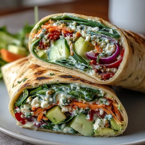 Fresh veggie wraps with lemon aioli, loaded with spinach, carrots, and avocado for a vibrant picnic lunch.  