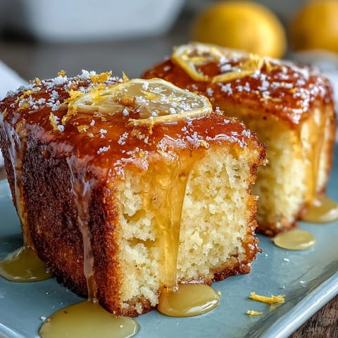 Zesty lemon pound cake infused with limoncello liqueur, topped with a glossy lemon glaze and fresh zest for bright flavor.