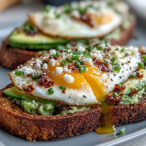 Chili crisp avocado toast with creamy avocado and a perfectly poached egg.