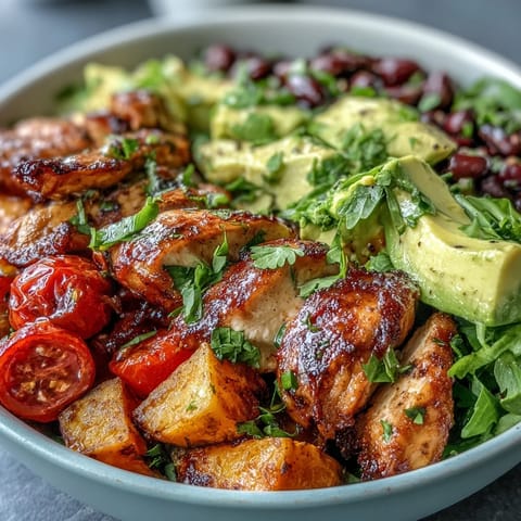 Hearty BBQ chicken meal prep bowls brimming with colorful veggies and wholesome ingredients.