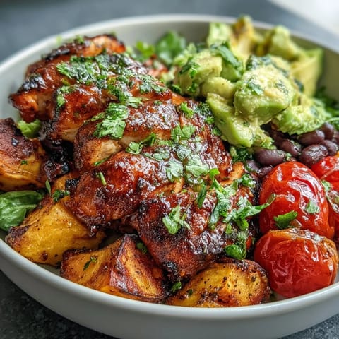 Smoky BBQ chicken bowls loaded with vibrant sweet potatoes and black beans.