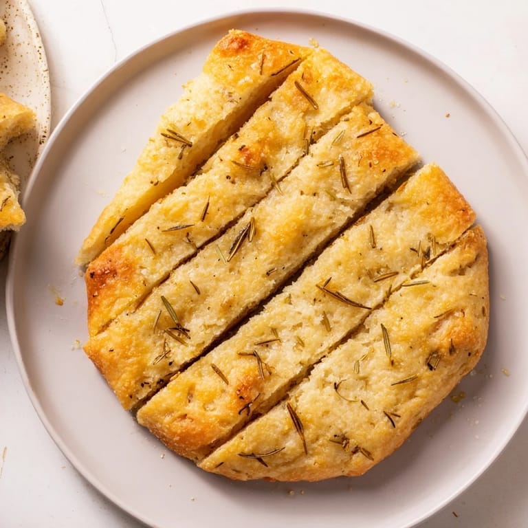 Freshly baked Yeast-Free Garlic and Rosemary Bannock Bread, fragrant rosemary aroma filling the kitchen.