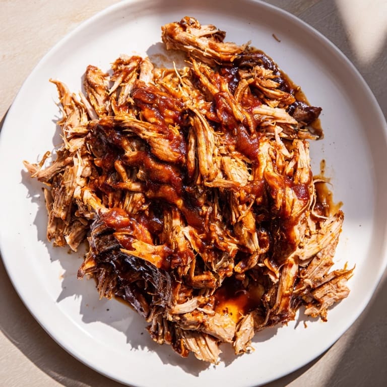 Delicious 5-Ingredient BBQ Pulled Pork, served on a plate with coleslaw, perfect for a hearty American meal.