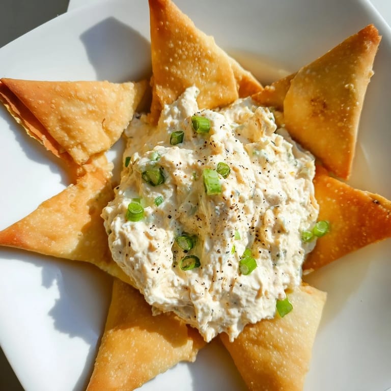 Crispy Air Fryer Lumpia Chips, a savory Filipino appetizer, served with a flavorful chicken cream cheese dip.