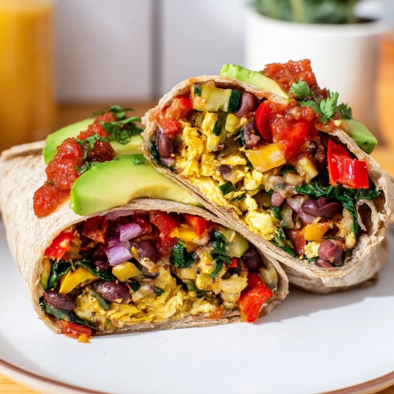 Close-up of a warm, filling Veggie-Loaded Breakfast Burrito, ready for a delicious breakfast.