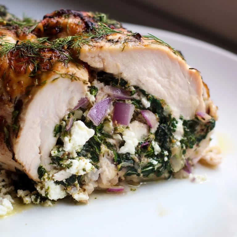 Savory Spinach Feta Stuffed Chicken with golden, crispy edges, ready to enjoy with a side.