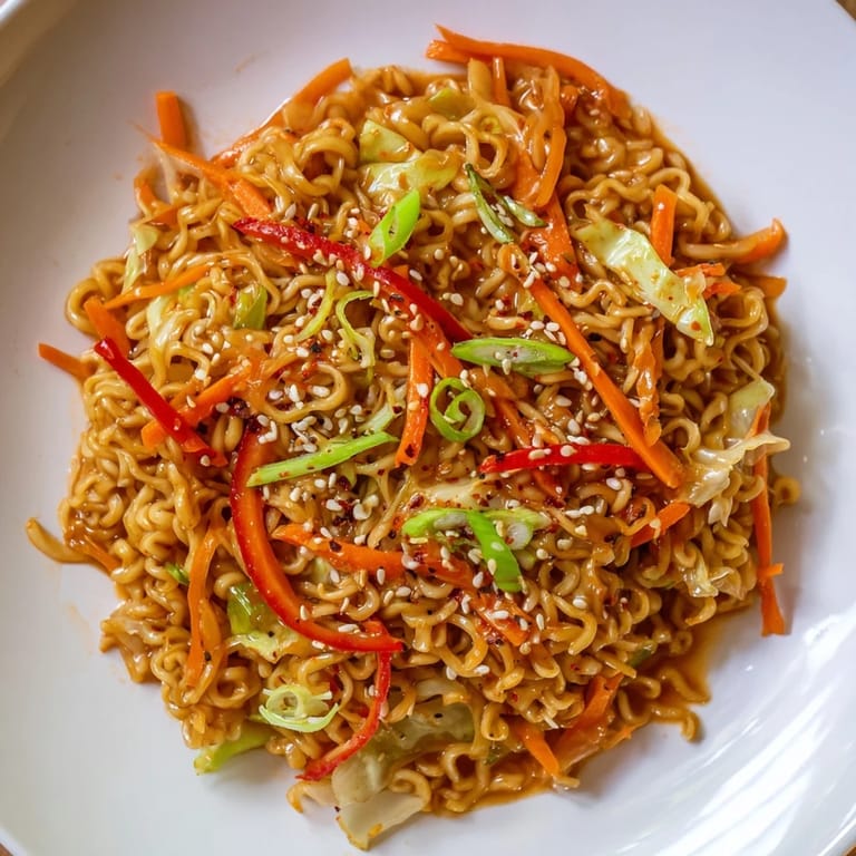Delicious and easy, this Spicy Ramen Stir Fry features perfectly coated noodles and a savory, fiery sauce.