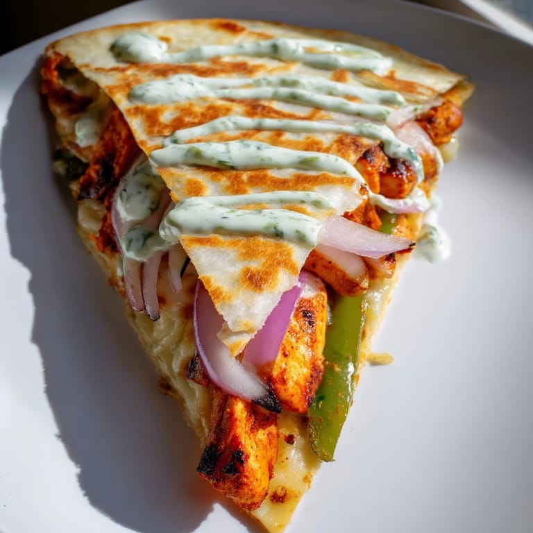Sizzling Tandoori Chicken Quesadilla: flavorful Indian-Mexican fusion awaits in every bite.