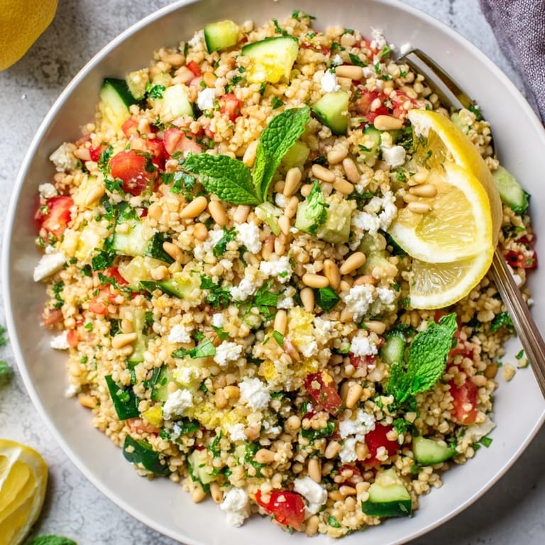 This Tabbouleh Grain Bowl features vibrant tomatoes, herbs, and bulgur, ready for a delicious bite.