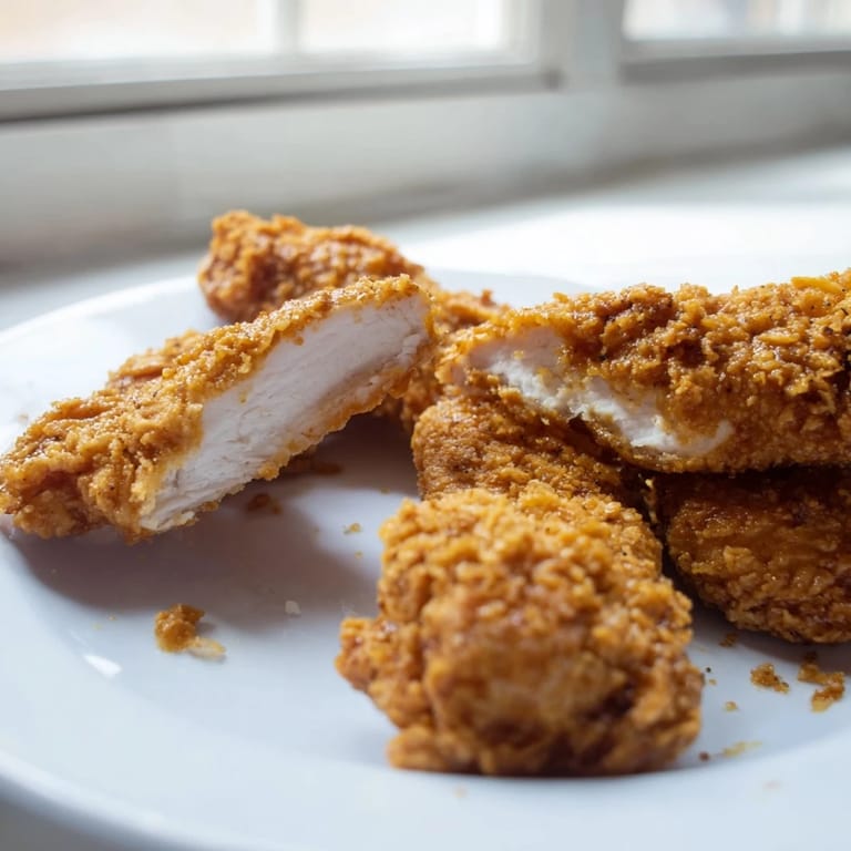 Savory Crispy Fried Chicken Tenders resting on paper towels, steam rising, ready to be dipped in ranch.